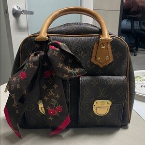 Louis Vuitton Brown Manhatten PM with Gold Accents